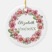 Gepersonaliseerde roze en groene kerstmis keramisch ornament (Achterkant)