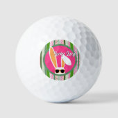Gepersonaliseerde roze en groene Lucky White Rabbi Golfballen (Voorkant)