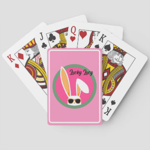 Gepersonaliseerde roze en groene Lucky White Rabbi Pokerkaarten