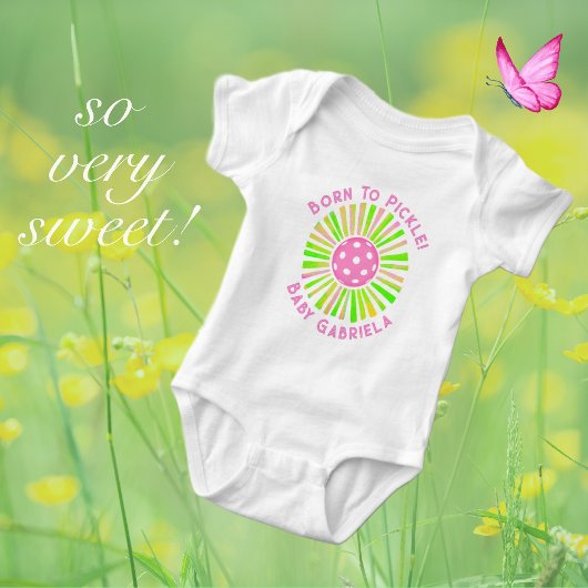 Gepersonaliseerde Roze en Groene Pickleball Baby M Romper