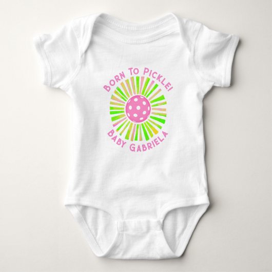 Gepersonaliseerde Roze en Groene Pickleball Baby M Romper (Voorkant)