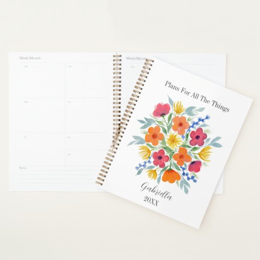 Gepersonaliseerde roze en Oranje Waterverf bloemen Planner (Display)