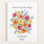 Gepersonaliseerde roze en Oranje Waterverf bloemen Planner (Voorkant)