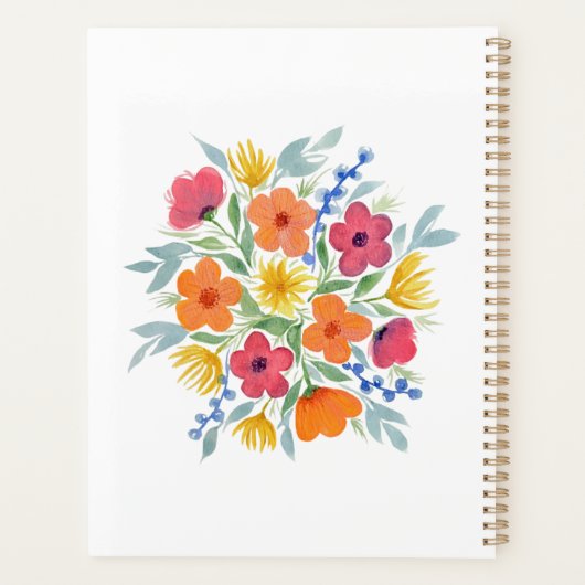 Gepersonaliseerde roze en Oranje Waterverf bloemen Planner (Achterkant)