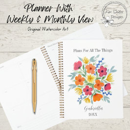 Gepersonaliseerde roze en Oranje Waterverf bloemen Planner