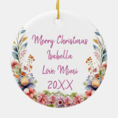 Gepersonaliseerde roze en paarse bloemen en Baby F Keramisch Ornament (Achterkant)