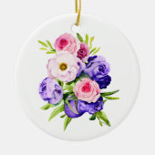 Gepersonaliseerde roze en paarse bloemen kerst keramisch ornament (Voorkant)