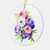 Gepersonaliseerde roze en paarse bloemen kerst keramisch ornament (Links)