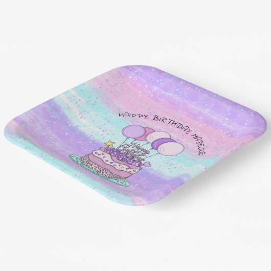 Gepersonaliseerde roze en Paarse gelukkige verjaar Papieren Bordje (Gebogen)