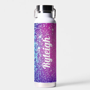 Gepersonaliseerde roze en paarse glitters waterfles