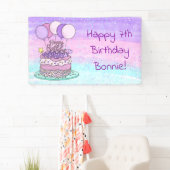 Gepersonaliseerde roze en Paarse meisjesfeest Spandoek (Insitu)