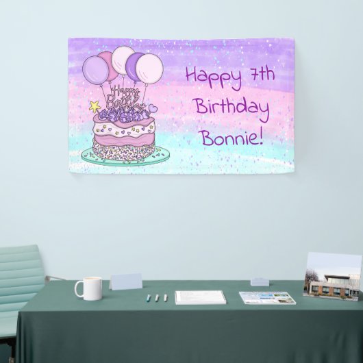 Gepersonaliseerde roze en Paarse meisjesfeest Spandoek (Beurs)