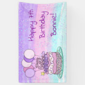 Gepersonaliseerde roze en Paarse meisjesfeest Spandoek (Verticaal)