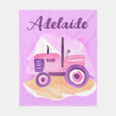 Gepersonaliseerde roze en Paarse tractordeken Fleece Deken (Voorkant)