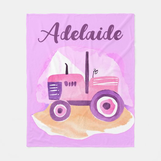 Gepersonaliseerde roze en Paarse tractordeken Fleece Deken (Voorkant)