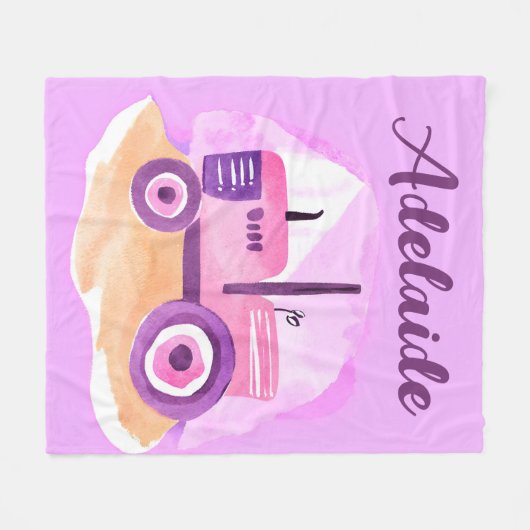 Gepersonaliseerde roze en Paarse tractordeken Fleece Deken (Voorkant (Horizontaal))