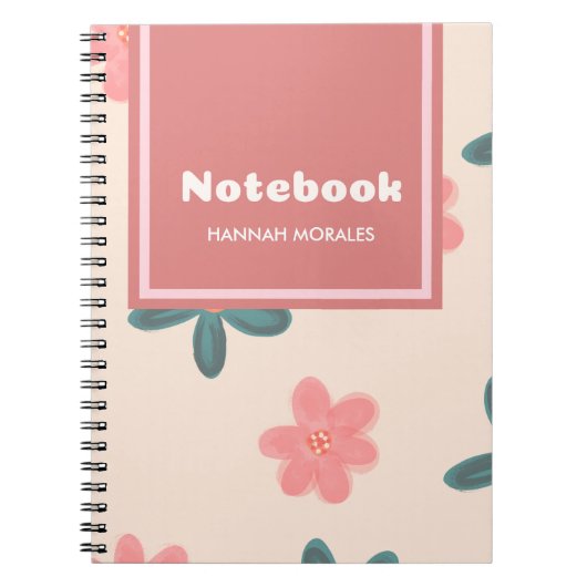 Gepersonaliseerde roze en pastelbloem notitieboek (Voorkant)
