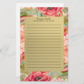 Gepersonaliseerde roze en rode Floral en goud Briefpapier (Voorkant / Achterkant)