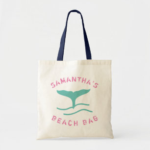 Gepersonaliseerde roze en turquoise staart van een tote bag