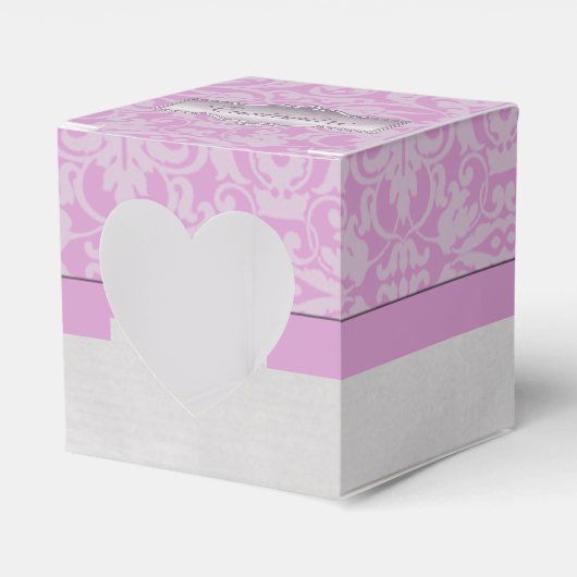 Gepersonaliseerde roze en witte Damask Heart Favor Bedankdoosjes (Voorkant Zijde)
