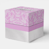 Gepersonaliseerde roze en witte Damask Heart Favor Bedankdoosjes (Achterkant)
