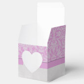 Gepersonaliseerde roze en witte Damask Heart Favor Bedankdoosjes (Geopend)