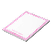 Gepersonaliseerde roze en witte geruite gingham notitieblok (Linkerzijde)