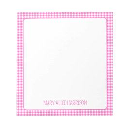 Gepersonaliseerde roze en witte geruite gingham notitieblok