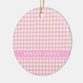Gepersonaliseerde roze en witte geruite kerstbal keramisch ornament (Links)