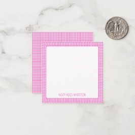 Gepersonaliseerde roze en witte geruite strepen notitiekaartje