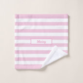 Gepersonaliseerde roze en witte gestreepte bad handdoek (Wasdoekje)
