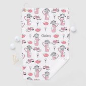 Gepersonaliseerde roze en witte Golfthema Dames Golfhanddoek (Insitu)