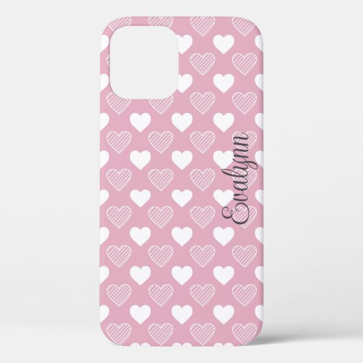Gepersonaliseerde roze en witte harten Case-Mate iPhone case (Achterkant)
