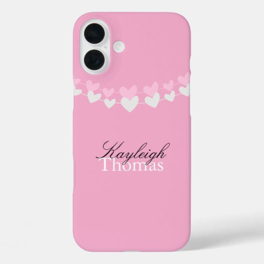 Gepersonaliseerde Roze en Witte Hartjes Case-Mate iPhone Case (Achterkant)