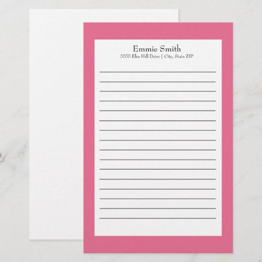 Gepersonaliseerde roze en witte ledenbankierartike briefpapier (Voorkant / Achterkant)