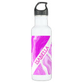 Gepersonaliseerde roze en witte marmer fluid art waterfles  (Voorkant)