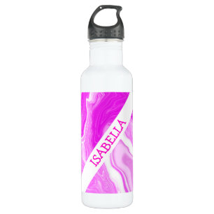 Gepersonaliseerde roze en witte marmer fluid art waterfles 