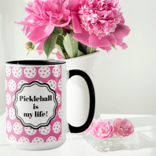 Gepersonaliseerde roze en witte pickleball Mok