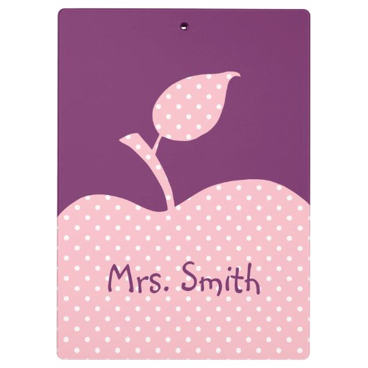 Gepersonaliseerde roze en witte polka dot appel klembord (Achterkant)