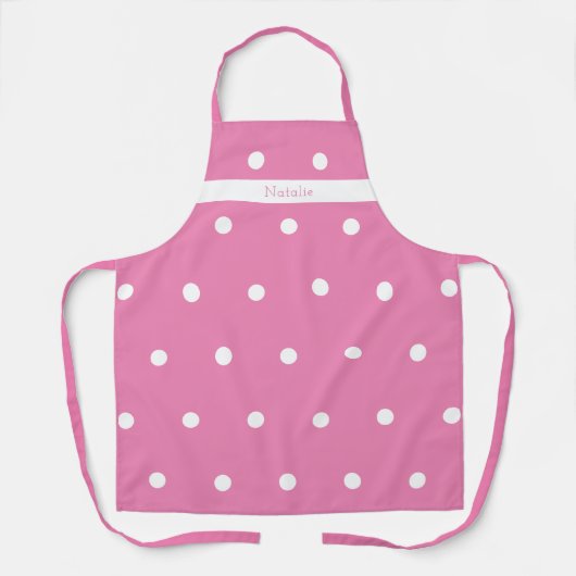Gepersonaliseerde roze en witte Polka Dot Schort (Voorkant)