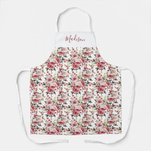 Gepersonaliseerde  roze en witte rozen schort (Voorkant)