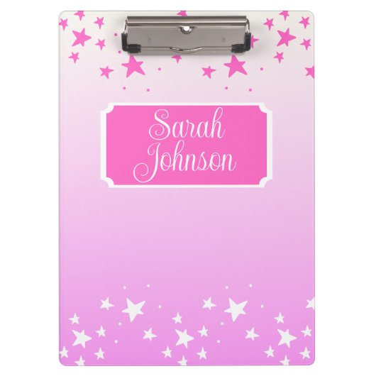 Gepersonaliseerde roze en witte sterren klembord (Voorkant)