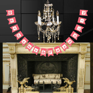 Gepersonaliseerde roze en witte stip gouden trim b vlaggetjes