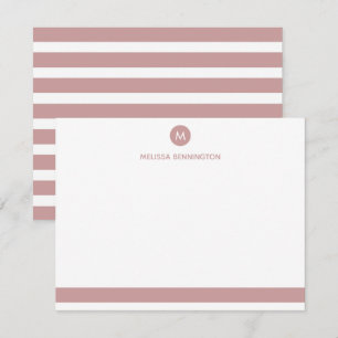 Gepersonaliseerde roze en witte streep monogram notitiekaartje