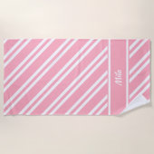 Gepersonaliseerde  roze en witte strepen strandlaken (Voorkant)