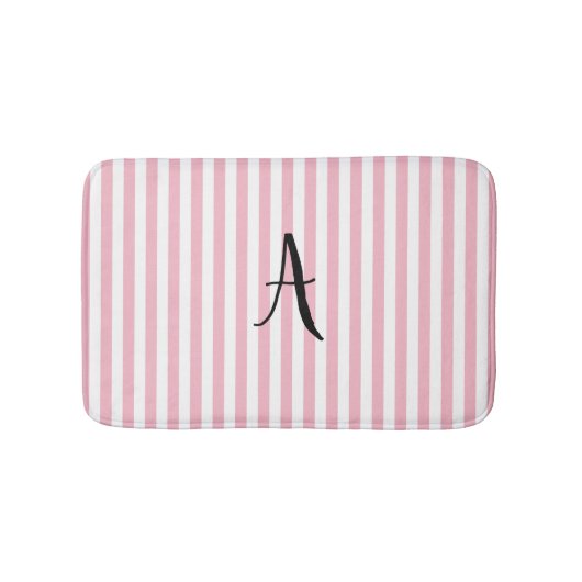 Gepersonaliseerde roze en witte stripe Bath Mat (Voorkant)
