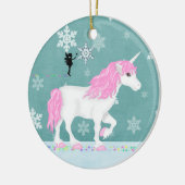 Gepersonaliseerde roze en witte unicorn en milde keramisch ornament (Links)