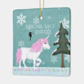 Gepersonaliseerde roze en witte unicorn en milde keramisch ornament (Links)