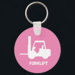 Gepersonaliseerde roze en witte vorkheftruck sleutelhanger<br><div class="desc">Gepersonaliseerde roze en witte vorkheftruck sleutelhanger</div>