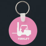 Gepersonaliseerde roze en witte vorkheftruck sleutelhanger<br><div class="desc">Gepersonaliseerde roze en witte vorkheftruck sleutelhanger</div>